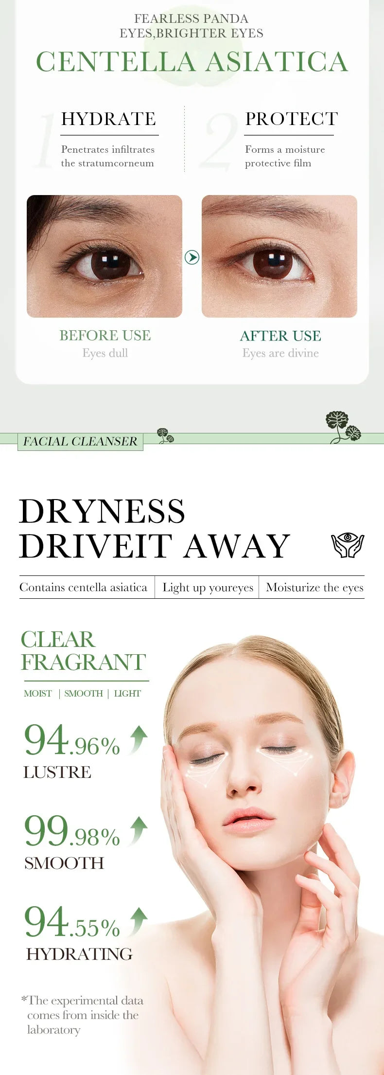Centella Asiatica Eye Cream Moisturizes Tightens Lightens Dark Circles Eye Cosmetics Smooth Eye Lines Nourishes Makeup