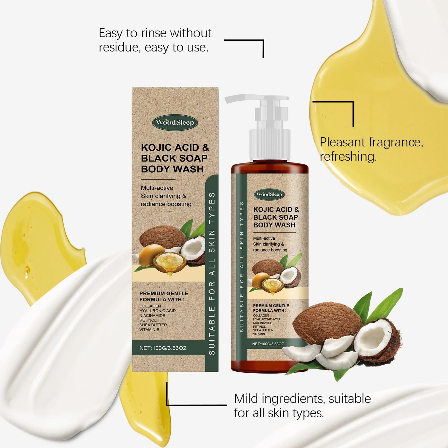 Collagen Shower Gel Brighten Body Lighten Fine Lines Oil Control Lasting Fresh Hydrating Skin Exfoliator Kojic Acid Body Wash