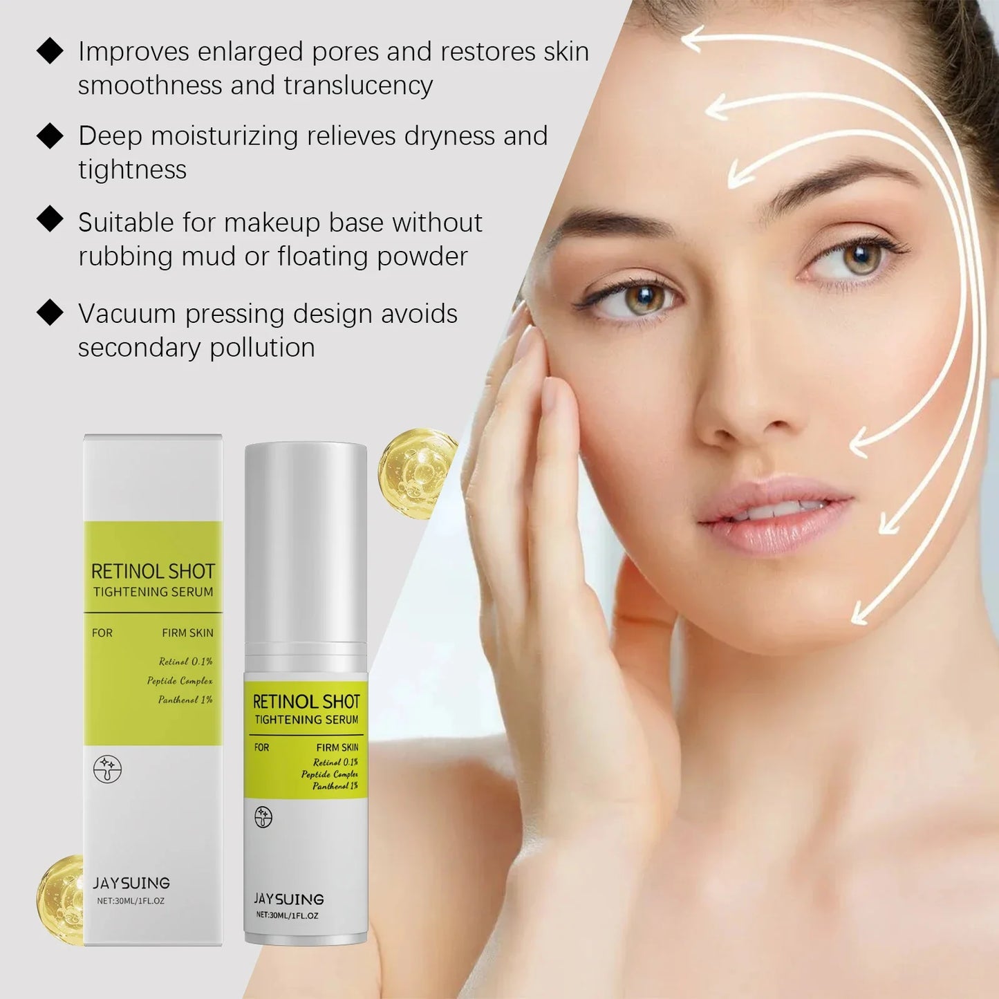 Korean Retinol Wrinkle Remover Cream Shot Tightening Firming Fine Line Enhancer Moisturizing Pore Shrinking Repair Serum Care