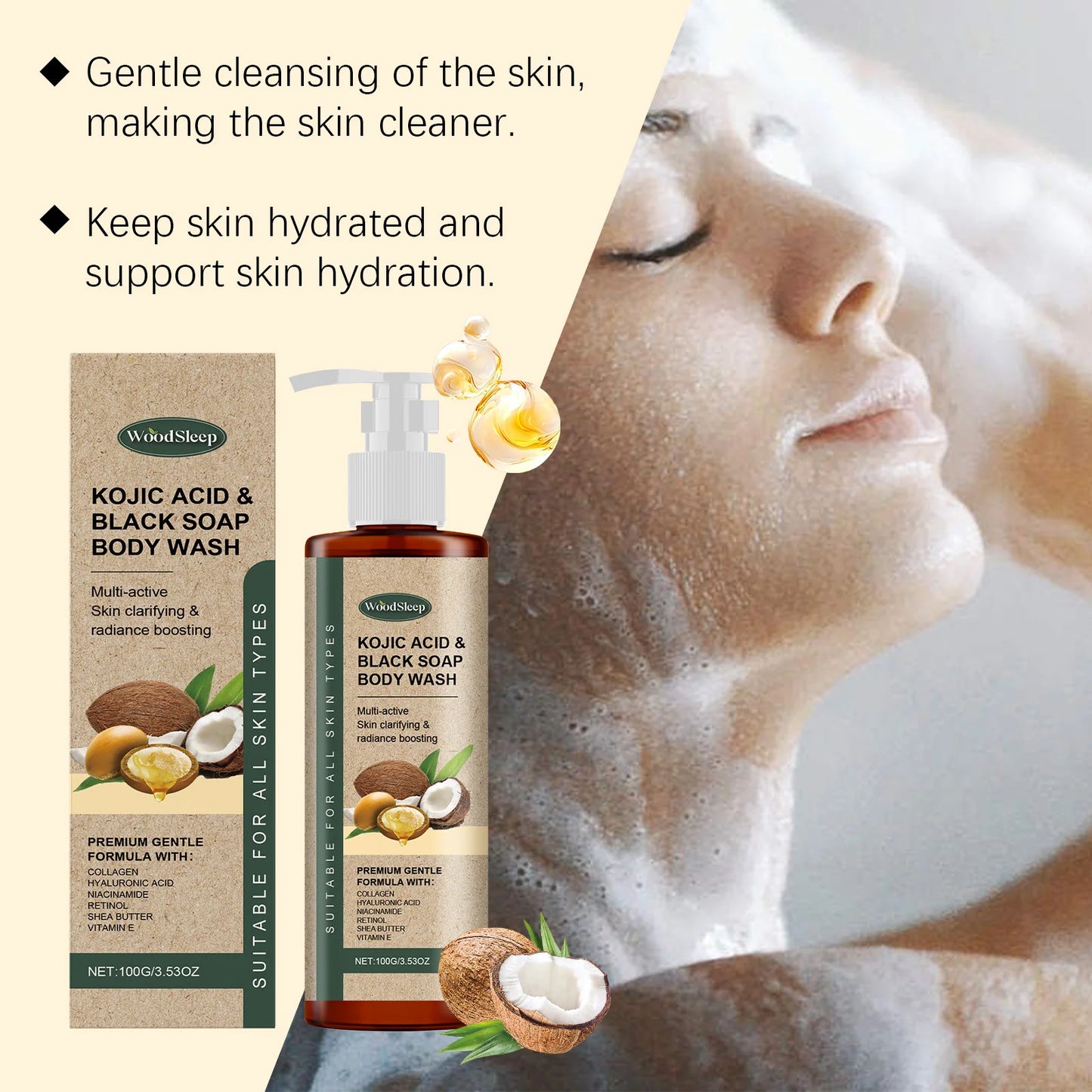 Collagen Shower Gel Brighten Body Lighten Fine Lines Oil Control Lasting Fresh Hydrating Skin Exfoliator Kojic Acid Body Wash