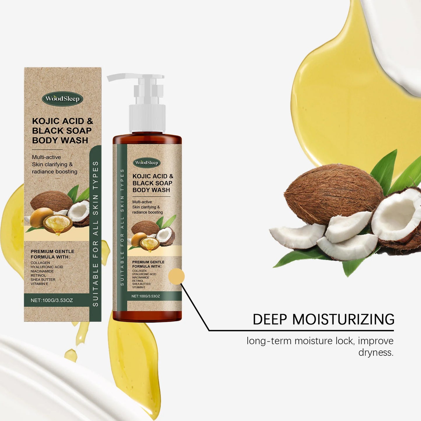 Collagen Shower Gel Brighten Body Lighten Fine Lines Oil Control Lasting Fresh Hydrating Skin Exfoliator Kojic Acid Body Wash