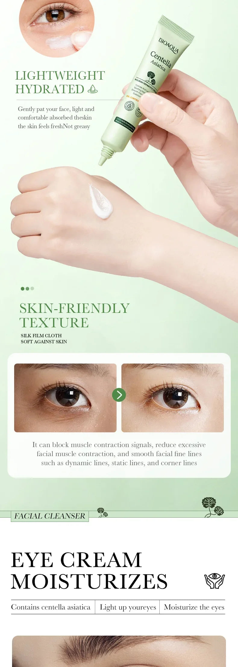 Centella Asiatica Eye Cream Moisturizes Tightens Lightens Dark Circles Eye Cosmetics Smooth Eye Lines Nourishes Makeup