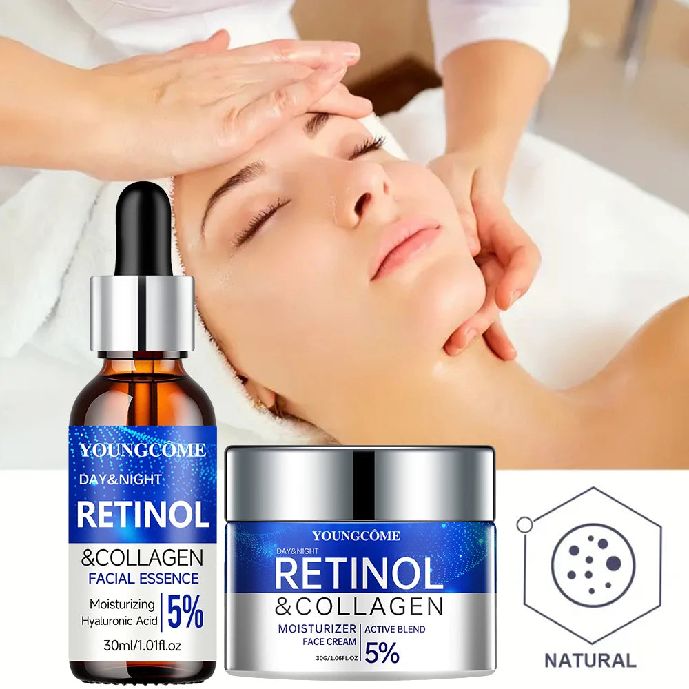 2pcs set Retinol Cream Serum Combo Set Locks In Moisture Repairs Skin Smoothes Wrinkles Increases Elasticity For Healthier Skin
