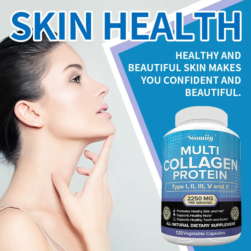 Collagen Peptides Capsules - Multi-Collagen Protein - for Hair Skin Nails Teeth Gums Joints, Gluten Free, Non-GMO