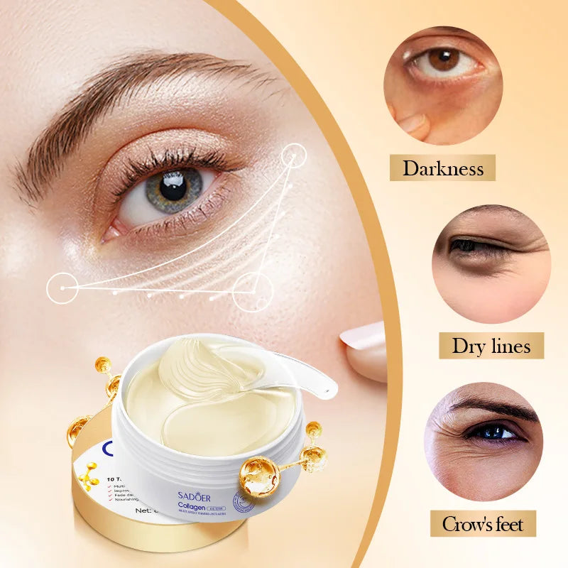60pcs/box SADOER Crystal Collagen Eye Mask Anti Dark Circles Removal Eyes Bags Moisturizing Eyes Patches Eye Gel Masks Skin Care