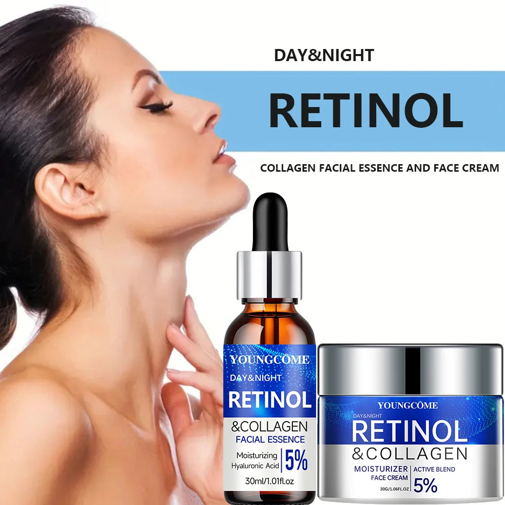 2pcs set Retinol Cream Serum Combo Set Locks In Moisture Repairs Skin Smoothes Wrinkles Increases Elasticity For Healthier Skin
