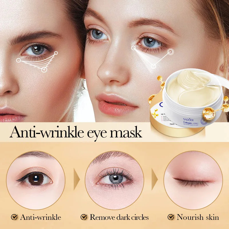 60pcs/box SADOER Crystal Collagen Eye Mask Anti Dark Circles Removal Eyes Bags Moisturizing Eyes Patches Eye Gel Masks Skin Care